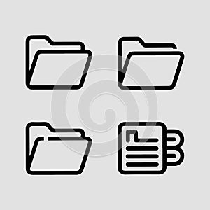 Simple folder and document outline icons set for user interface and web design
