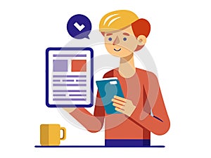 Man Reviewing Digital Document Illustration