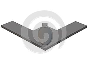 A simple front facing outline shape of a dark grey futuristic stealth fighter warplane white backdrop photo