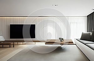 The simple furniture in the living room. Modern living room, Minimalist style interior design of the modern living room.