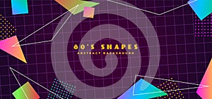 Simple futuristic retro 1980s style abstract cover banner design. 80s colorful gradient effect geometry polygon shape with line