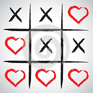 Simple game - X-O game.Hand drawn tic-tac-toe elements.Happy Val