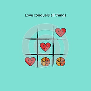 Simple game - X-O game.Tic-tac-toe elements.Love conquers all th