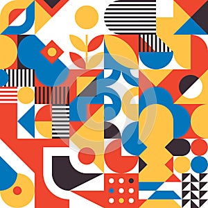 Simple geometric bauhaus inspired seamless pattern. Minimal modern abstract shapes. Abstract retro tiles with circles and