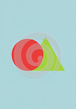 A simple geometric composition features a red circle overlapping a green triangle