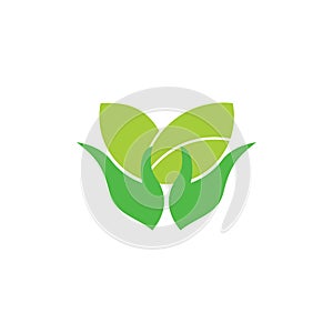 Simple geometric hand hold leaf plant circle logo vector