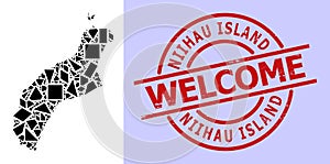 Simple Geometric Mosaic Map of Niihau Island with Round Distress Welcome Stamp