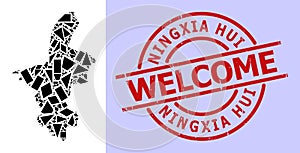 Simple Geometric Mosaic Map of Ningxia Hui Region with Round Textured Welcome Seal