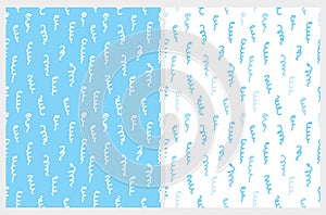 Simple Geometric Seamless Vector Patterns Set with Irregular Hand Drawn Confetti Rain.