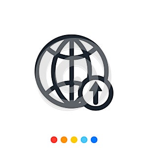 Simple globe icon with Upload symbol,Internet web browser icon