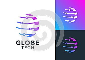 simple globe tech logo. global data connection technology vector design