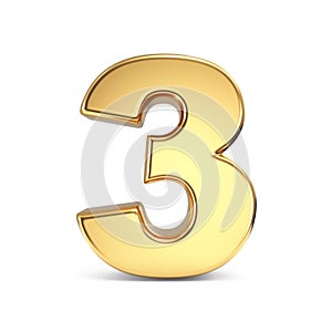 Simple gold font Number 3 THREE 3D