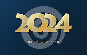 Simple Golden and Dark Blue New Year Card, Cover or Background Design Template With Round Numerals - 2024
