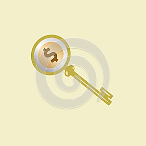 Simple golden key with the currency symbol of dollar