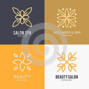 Simple and graceful floral monogram design template, Elegant lineart logo design, vector icon illustration. Modern Style