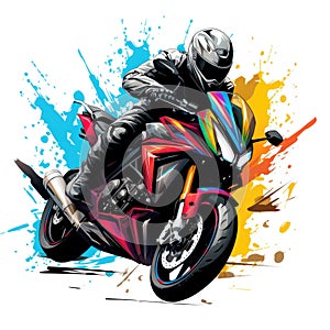 Simple graphic logo of color motorcycle on white background.