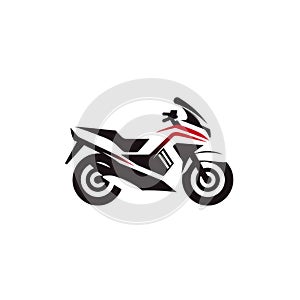 Simple graphic logo of color motorcycle on white background.