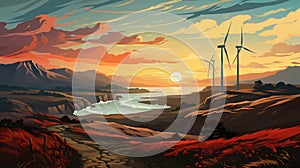 simple graphic of wind turbines in a landscape