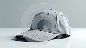 Simple gray baseball cap on reflective surface