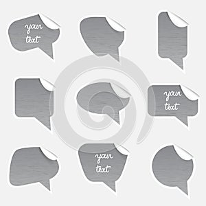 Simple gray metal speak bubbles with symbols stickers eps10