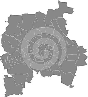 Gray map of subdistricts of Leipzig, Germany