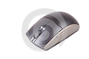 Simple gray wireless computer mouse, plain grey desktop PC mouse, object isolated on white, cut out, closeup, design element. Tech