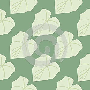 Simple green leaves seamless pattern on light background. Foliage wallpaper in flat style