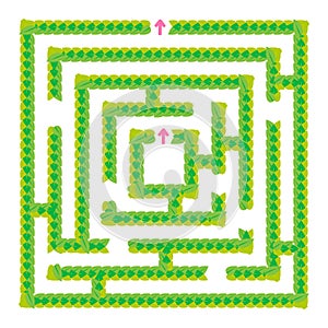 A simple green maze of leaves. Game for kids. Puzzle for children. One entrance, one exit. Labyrinth conundrum. Flat vector