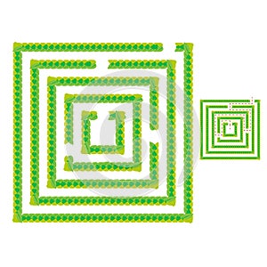 A simple green maze of leaves. Game for kids. Puzzle for children. One entrance, one exit. Labyrinth conundrum. Flat vector illust