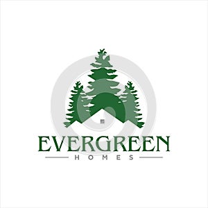 Simple green pine tree home evergreen logo design idea