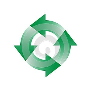 Simple green recycle sign vector with an arrow loop on white background
