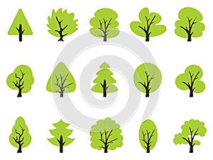 Simple green tree icons set