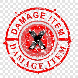 Simple Grungy Vector Circle Red Rubber Stamp, Damage Item at transparent effect background