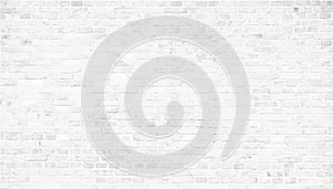 Simple grungy white brick wall with light gray shades seamless pattern surface texture background in wide panorama banner vector photo