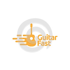 Simple guitar with fast logo design vector graphic symbol icon illustration creative idea