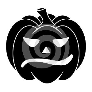 Simple Halloween scary pumpkin with funny face in flat style