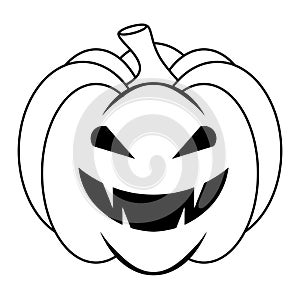 Simple Halloween scary pumpkin with funny face in flat style