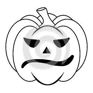 Simple Halloween scary pumpkin with funny face in flat style