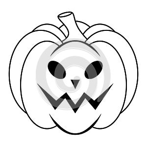 Simple Halloween scary pumpkin with funny face in flat style