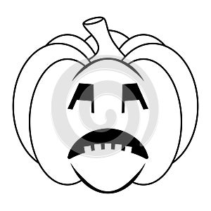 Simple Halloween scary pumpkin with funny face in flat style