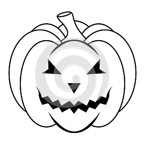 Simple Halloween scary pumpkin with funny face in flat style