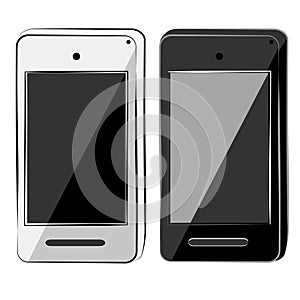 Simple Hand Draw Sketch 2 Flat Color Shining Vector White and Black Smartphone