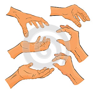 Simple Hand Draw Sketch 6 Gesture Hand Holding, Picking / Take or Receive Something for your element design at transparent effect