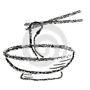 simple hand draw sketch crayon effect sketch bowl noodle and chopstick