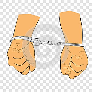 Simple Hand Draw Sketch Flat Color, Ilustration for under arrest, man with Handcuff at transparent effect background