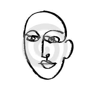Simple hand drawn abstract line continuous face. Ink Brush drawing in the style of Abstractionism. Modern Style Black
