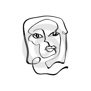 Simple hand drawn black and white trendy line portrait face art. Abstract composition. Monochrome print for clothes, textile,