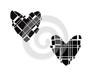 Simple hand-drawn flat linear hearts icon set