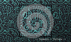 Simple hand drawn, scribble line and geometric shape, child doodle art style. Abstract graphic design. Vector seamless pattern