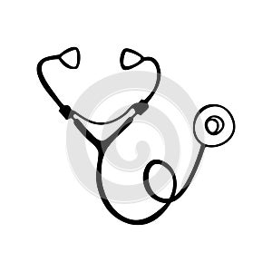 Simple hand drawn stethoscope icon. Isolated on white background. Vector stock illustrarion.